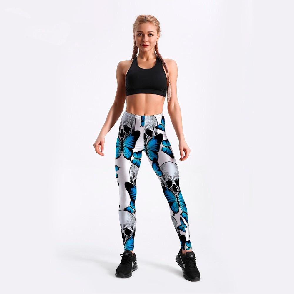 Women PANTHER Printed serious 10 Fitness Women's Leggings Blue Flirtatious Butterfly Skull Stretch Digital Print Pencil Pants Trousers