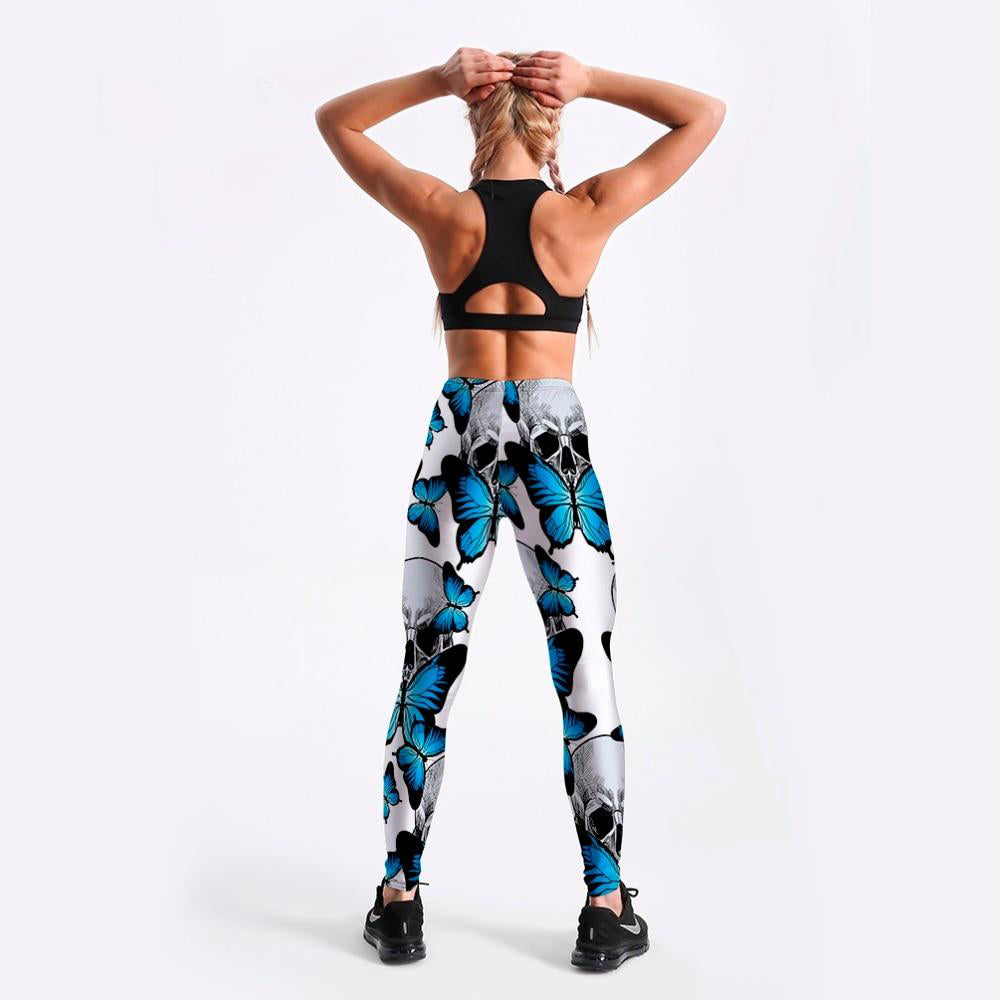 Women PANTHER Printed serious 10 Fitness Women's Leggings Blue Flirtatious Butterfly Skull Stretch Digital Print Pencil Pants Trousers