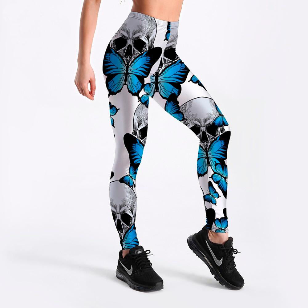 Women PANTHER Printed serious 10 Fitness Women's Leggings Blue Flirtatious Butterfly Skull Stretch Digital Print Pencil Pants Trousers