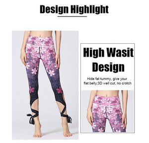 Panther Fitness Yoga Pants Sport Training Leggings Gym Women High Waist Print Strappy Tights Running Jogging Tummy Control