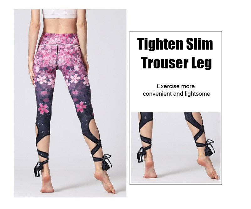 Panther Fitness Yoga Pants Sport Training Leggings Gym Women High Waist Print Strappy Tights Running Jogging Tummy Control