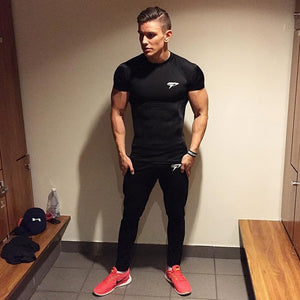 Fitness Sport T Shirt Men Quick Dry Fit Gym Shirt Men Short Sleeve Running Tshirt Elastic Sportswear Top Sports Gym TShirt