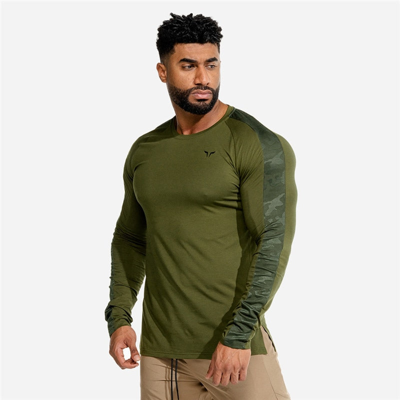 2020 Men's Running Camouflage Patchwork T-Shirts Quick Dry Compression Sport T-Shirts Fitness Gym Tees Men's Sportswear