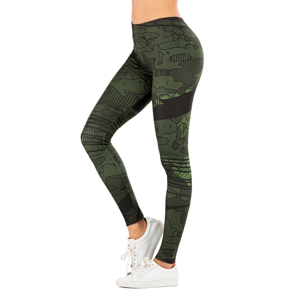 Fashion Woman Pants Sexy Women Legging Line Green graffiti Printing Fitness leggins Slim legins Soft and stretchy Leggings