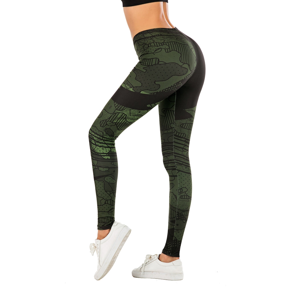 Fashion Woman Pants Sexy Women Legging Line Green graffiti Printing Fitness leggins Slim legins Soft and stretchy Leggings