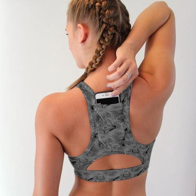 Panther Women Print Sports Bra With Phone Pocket