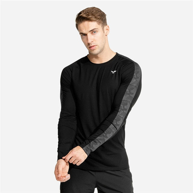 2020 Men's Running Camouflage Patchwork T-Shirts Quick Dry Compression Sport T-Shirts Fitness Gym Tees Men's Sportswear