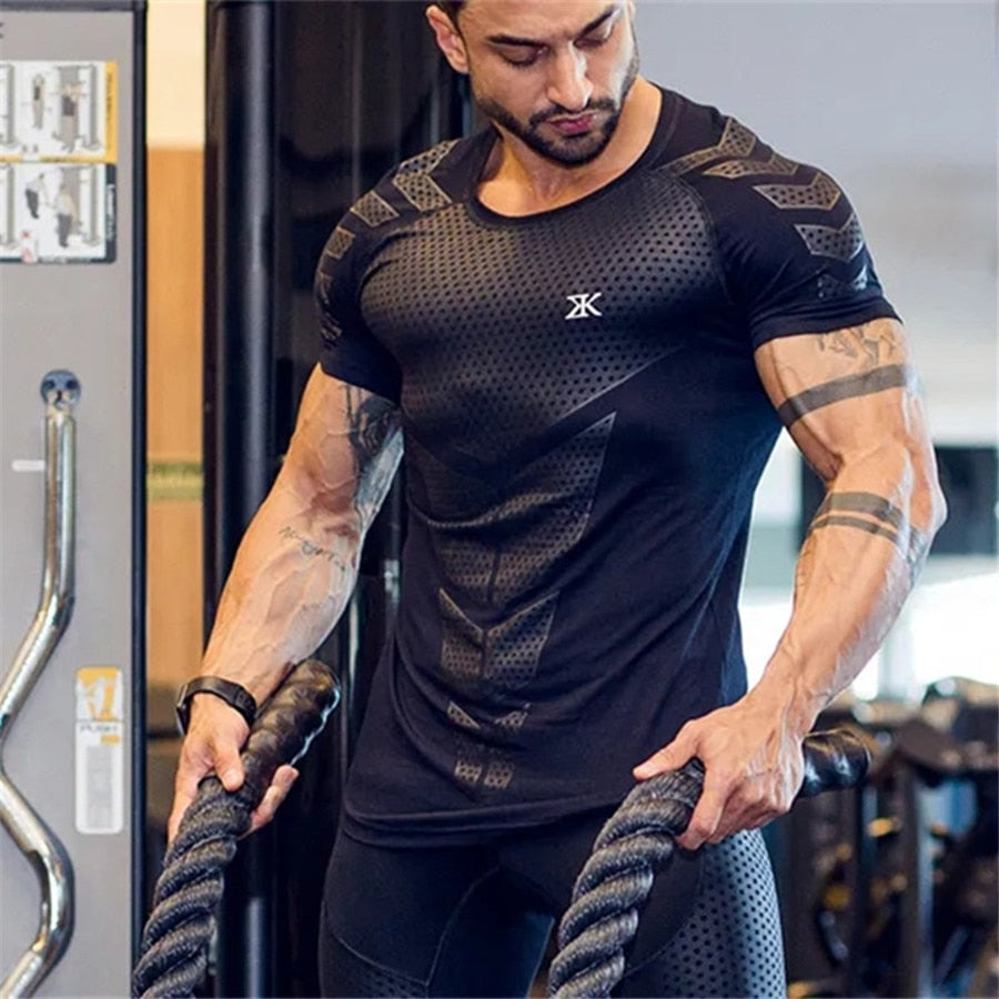 New Mens Compression Skinny T-shirt Gyms Fitness Bodybuilding t shirt Male Summer Casual Jogger Workout Tee Tops Brand Clothing