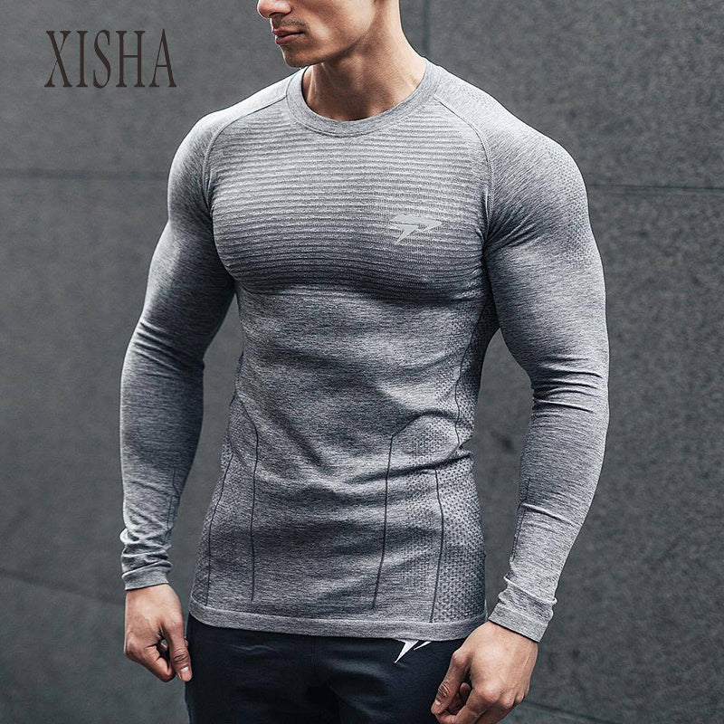 2020 Long Sleeve Fitness Sport T Shirt Men GYM Shirt Training Sports Tops Quick Dry Running Shirt Rashguard Workout T-shirt Men