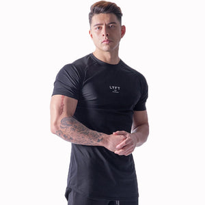 High Quality Men Tshirt High Elasticity Professional GYM Fitness O-Neck Mens T Shirts Slim Fit  Curved Hemline Raglan Sleeve 3XL