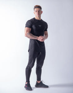 High Quality Men Tshirt High Elasticity Professional GYM Fitness O-Neck Mens T Shirts Slim Fit  Curved Hemline Raglan Sleeve 3XL