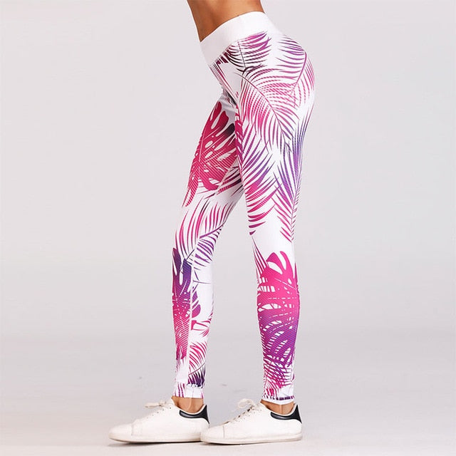 Panther Women Leaf Pattern Digital Printed Skinny Long Leggings